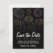 Fireworks Themed Black Gold Save The Date Cards (Front/Back)