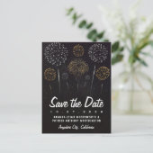 Fireworks Themed Black Gold Save The Date Cards (Standing Front)