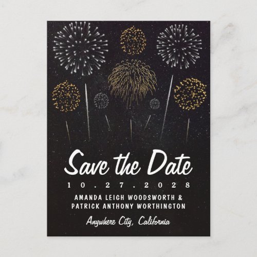 Fireworks Themed Black Gold Save The Date Cards