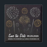 Fireworks Themed Black Gold Save The Date Magnet<br><div class="desc">Fireworks Themed Black Gold Save The Date Magnets - design features a rustic wood background with lanterns dangling from a snow covered evergreen tree branch. See matching products in this design found in the collection on this page.</div>