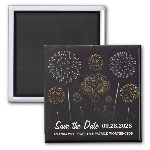 Fireworks Themed Black Gold Save The Date Magnet