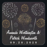 Fireworks Themed Black Gold Silver Wedding Favor Square Sticker<br><div class="desc">Fireworks Themed Black Gold Silver Wedding Favor Stickers - use these to dress up envelopes,  use on various items at your reception and more.  Design features a starry night background with gold and silver fireworks.  See matching products in this design found in the collection on this page.</div>