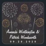Fireworks Themed Black Gold Silver Wedding Favor Square Sticker<br><div class="desc">Fireworks Themed Black Gold Silver Wedding Favor Stickers - use these to dress up envelopes,  use on various items at your reception and more.  Design features a starry night background with gold and silver fireworks.  See matching products in this design found in the collection on this page.</div>