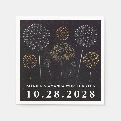 Fireworks Themed Black Gold Silver Wedding Napkins