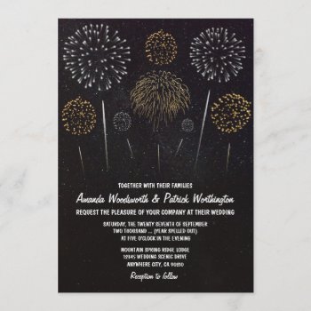 Fireworks Themed Black Gold Wedding Invitations by RusticWeddings at Zazzle