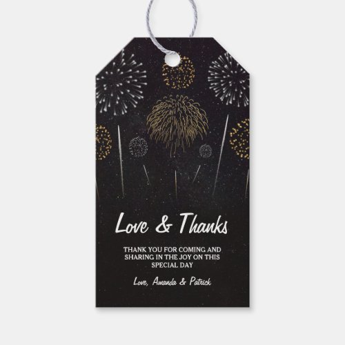 Fireworks Themed Black Gold Wedding Thank You Tags