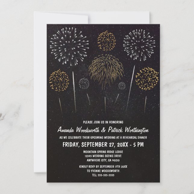 Fireworks Themed Rehearsal Dinner Invitations (Front)