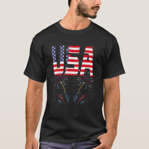 Fireworks Us Flag Patriotic American Pride Happy 4 T_Shirt