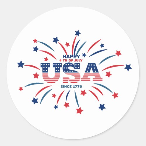 Fireworks USA Patriotic Red White Blue Classic Round Sticker