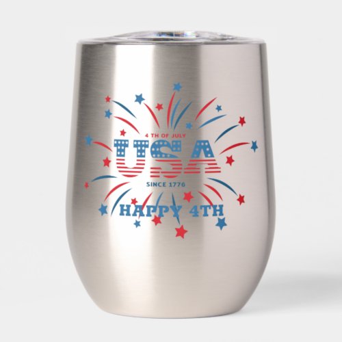 Fireworks USA Patriotic Red White Blue Thermal Wine Tumbler