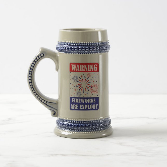 Fireworks Warning Sign Beer Stein (Left)