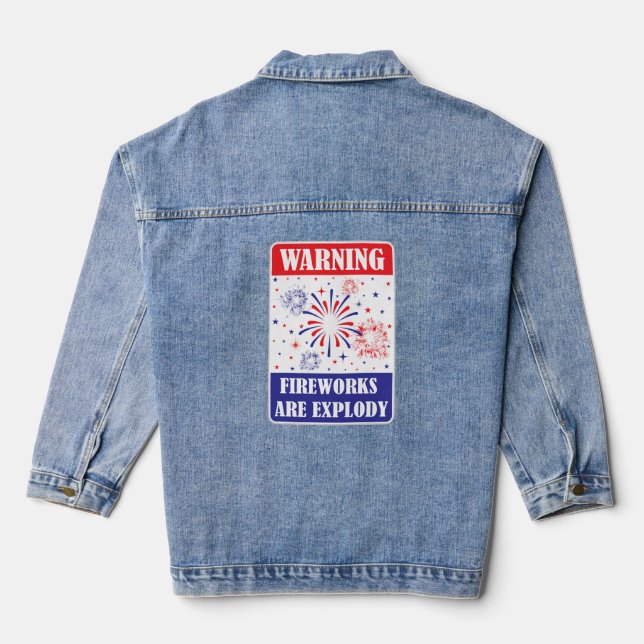 Fireworks Warning Sign Denim Jacket (Back)
