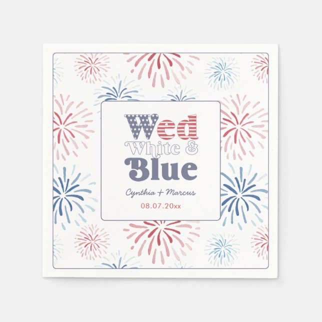 Fireworks Wed White Blue Co-Ed Wedding Shower Napkins (Front)
