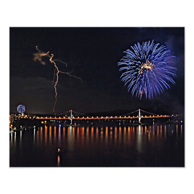 Fireworks With Lightning Photo Print (Front)