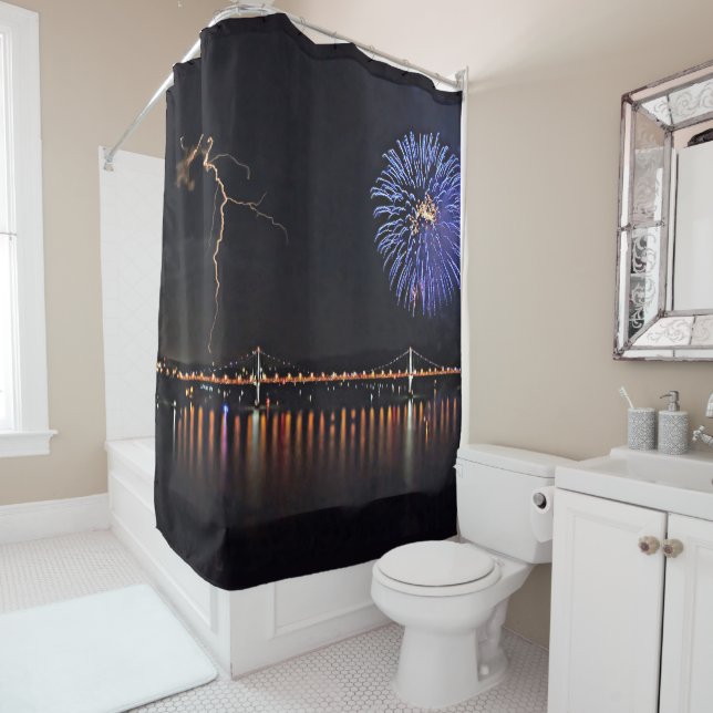 Fireworks With Lightning Shower Curtain (In Situ)