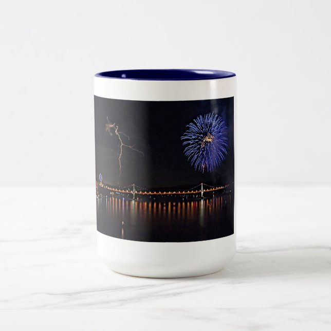 Fireworks With Lightning Two-Tone Coffee Mug (Center)