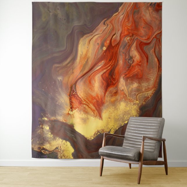 *~* Firey Marble Flame Orange Yellow Abstract Art Tapestry (In Situ)