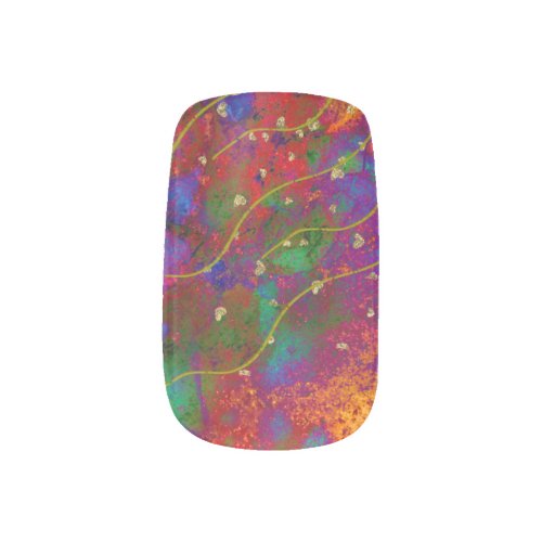 Firey Opal Like Jewel Colors  Gold Flecks  Lines Minx Nail Art