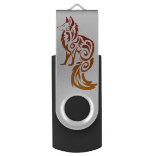 Firey Red Tribal Fox Kitsune Flash Drive