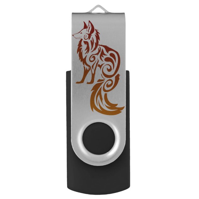 Firey Red Tribal Fox Kitsune Flash Drive (Back (Vertical))