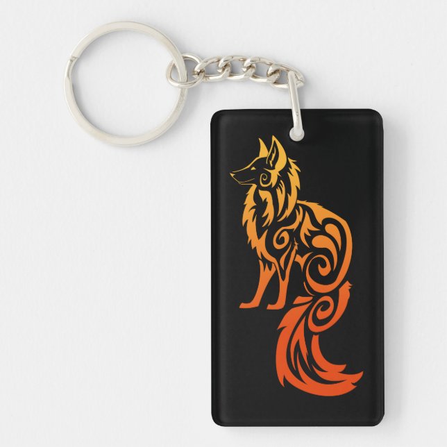Firey Red Tribal Fox Kitsune Keychain (Front)