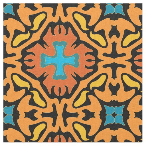 Firey Spanish Tile  with Blue Accents Fabric