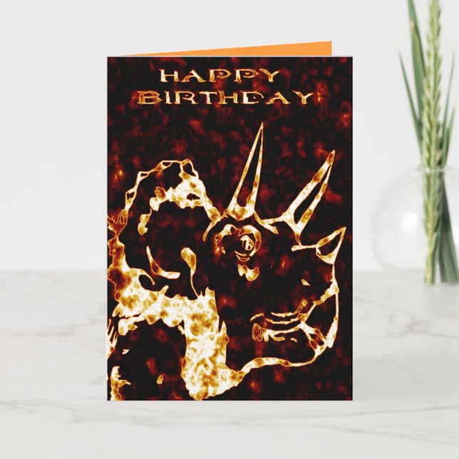 Firey Triceratops Birthday Card (Front)