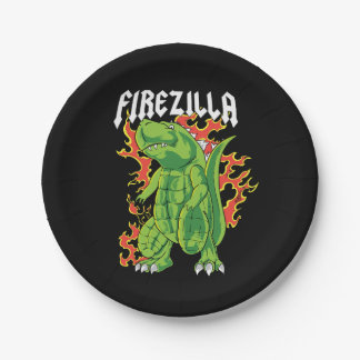 Firezilla Green And Fire Monster Paper Plates
