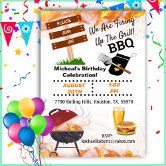 Backyard Flaming BBQ Grill Birthday Invitation