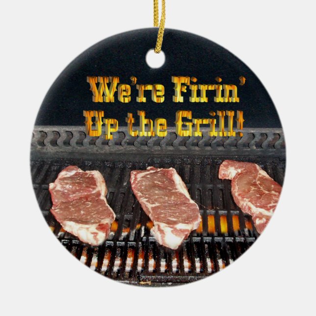 Firing up the Grill! Ceramic Ornament (Front)