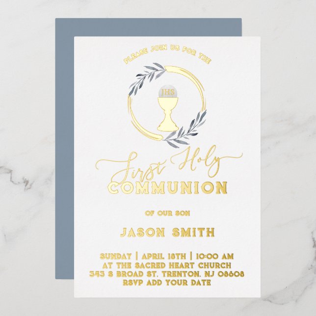 Firs Holy Communion Foil Invitation (Front/Back)