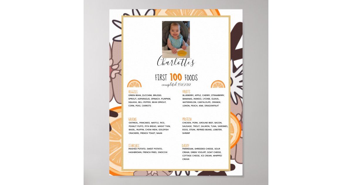 First 100 Foods Baby Weaning Poster | Zazzle