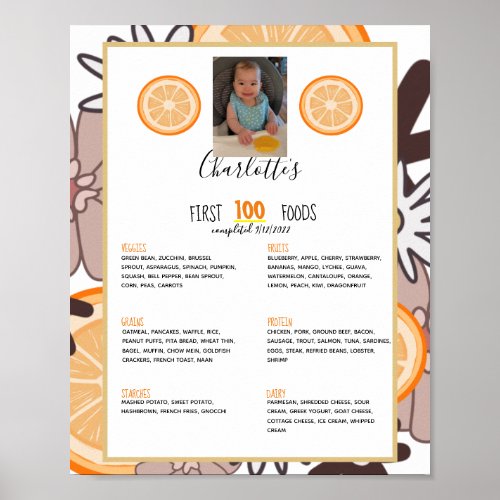 First 100 Foods Orange Baby Girl Weaning Poster