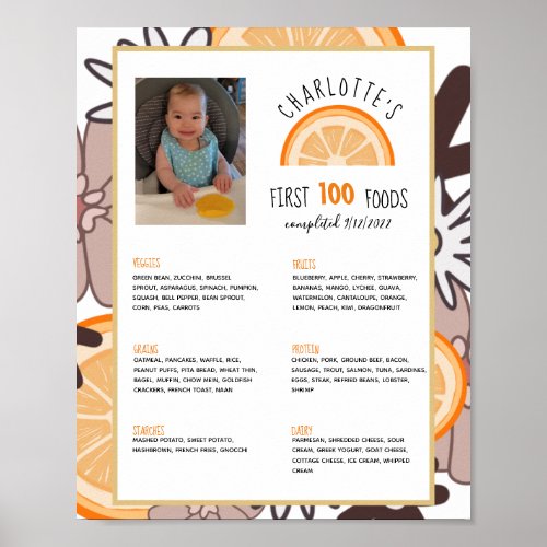 First 100 Foods Orange Baby Weaning Poster