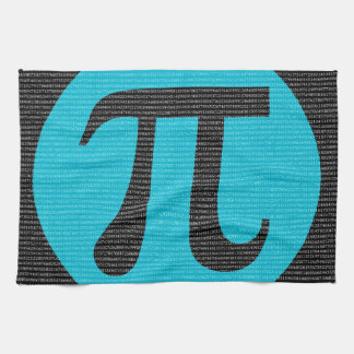 First 10,000 digits of Pi, blue on black Kitchen Towel