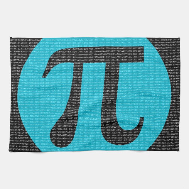 First 10,000 digits of Pi, blue on black Kitchen Towel (Horizontal)