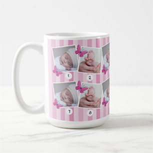 First 12 Months Baby Photo Collage Pink Butterfly Coffee Mug