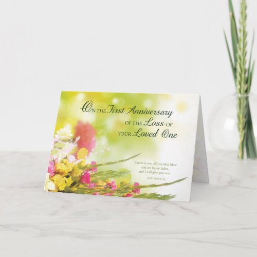 First 1st Anniversary of Loved Ones Death Flowers Card