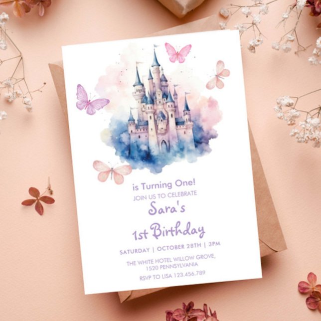 First 1st Birthday Castle LItlle Butterfly Party  Invitation (Creator Uploaded)