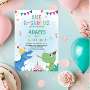 First 1st Birthday Dinosaur and Cake Invitation