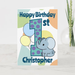 First 1st Birthday Elephant Custom Card
