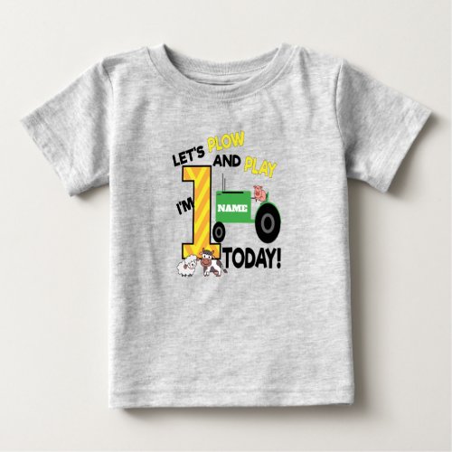 First 1st birthday _ farm themed tractor party baby T_Shirt