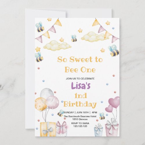 First 1st Birthday  Honey Sweet Bee Invitation