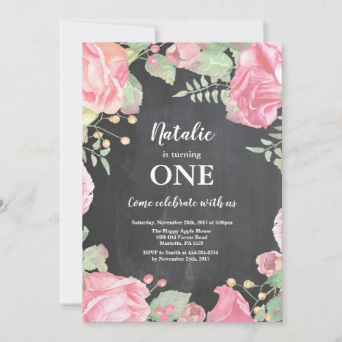 First 1st Birthday Invitation Pink Floral