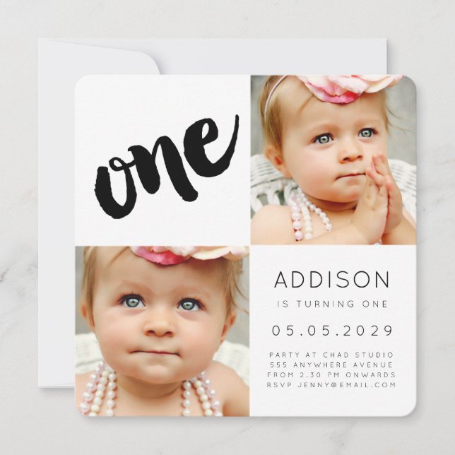 First 1st Birthday Party Boy Girl Photo Card (Front)