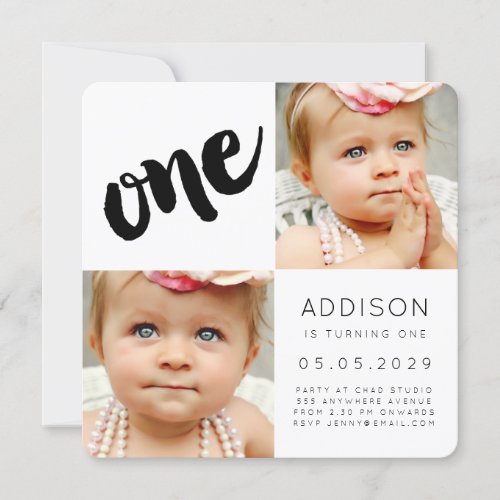 First 1st Birthday Party Boy Girl Photo Card