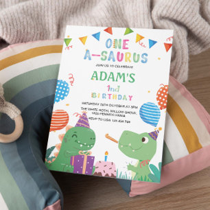 First 1st Birthday Party Dinosaur & Cake Invitation