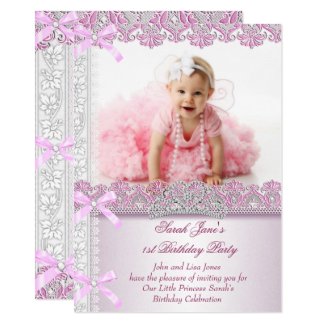 First 1st Birthday Party Girls Princess Pink Photo Invitation