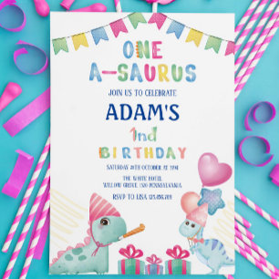 First 1st Birthday Party Two Dinosaur Invitation
