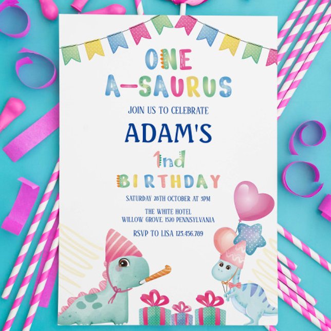 First 1st Birthday Party Two Dinosaur Invitation (Creator Uploaded)